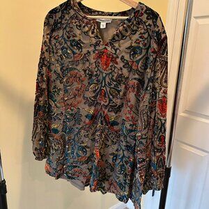 Elegant Plus Womens Velvet Embroidered Coldwater Creek Tunic